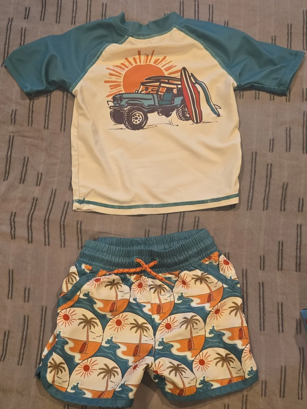 C&C California Boys Teal, White & Orange Surf Rashguard Set